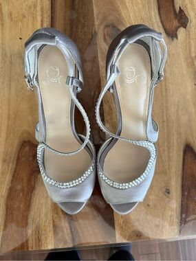 Disney Silver Satin Open-Toe Heels with Crystal Accents